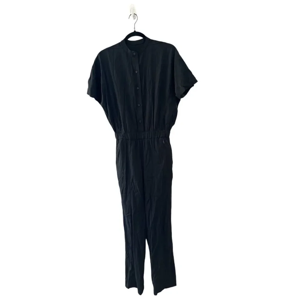 Lululemon Black Perfectly Poised Jumpsuit Short Sleeve Stretch Pockets Size 4